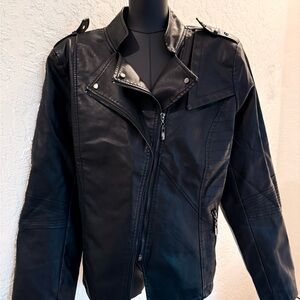 Black Women's Asymmetric Zip Moto  Jacket